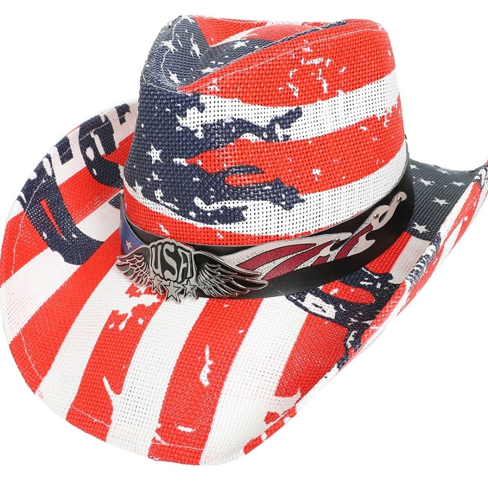 New Patriotic Western USA Flag Paper Braid Cowboy Hat